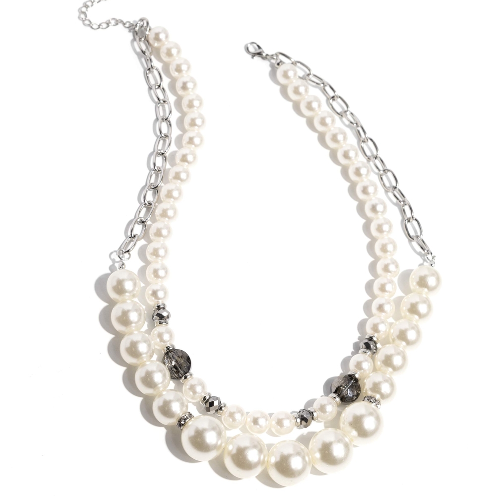Paparazzi White Pearl and Silver Necklace Radiant Repetition Layered Fashion
